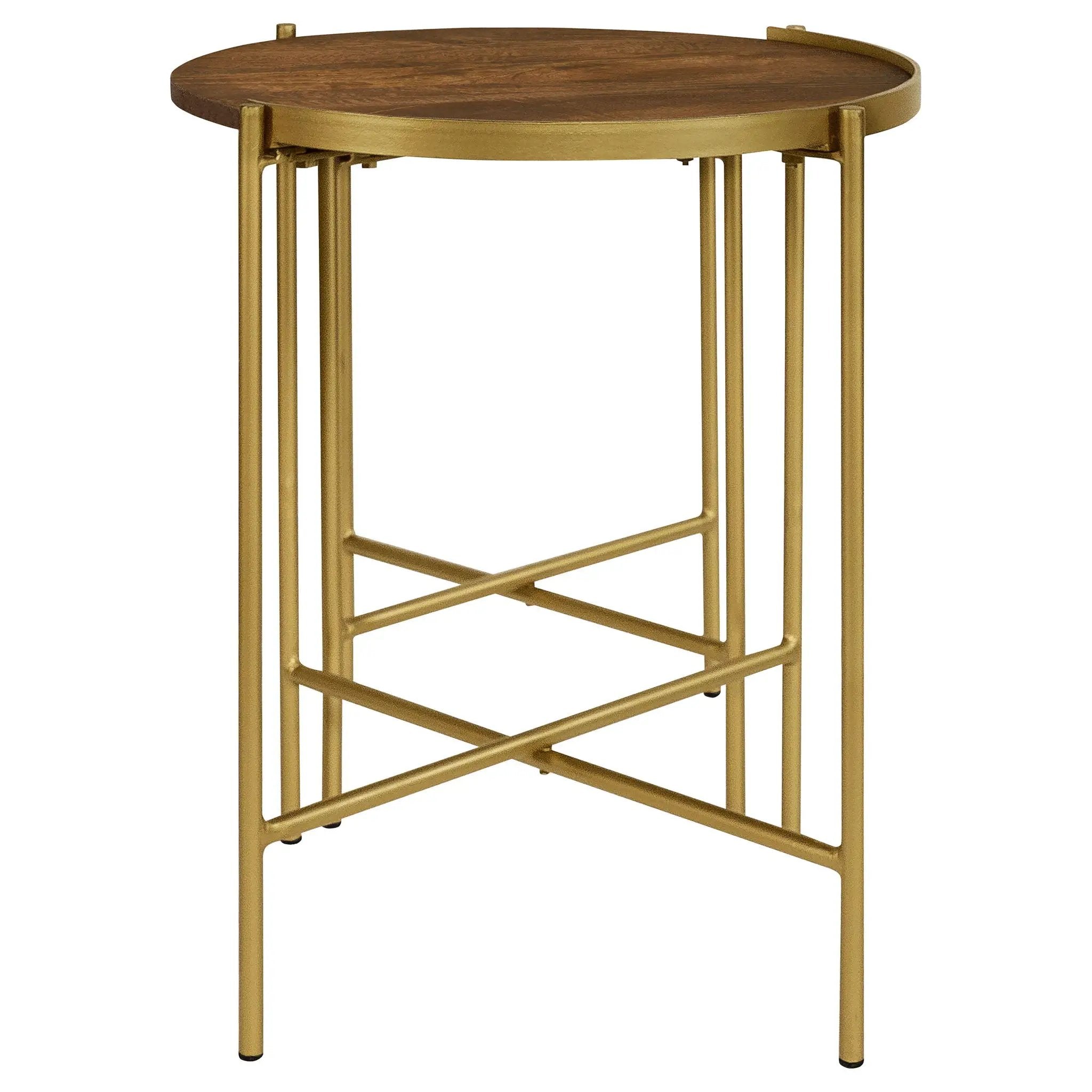 Malka 2-piece Round Wood Nesting Table Dark Brown and Gold by Unique Piece Furniture