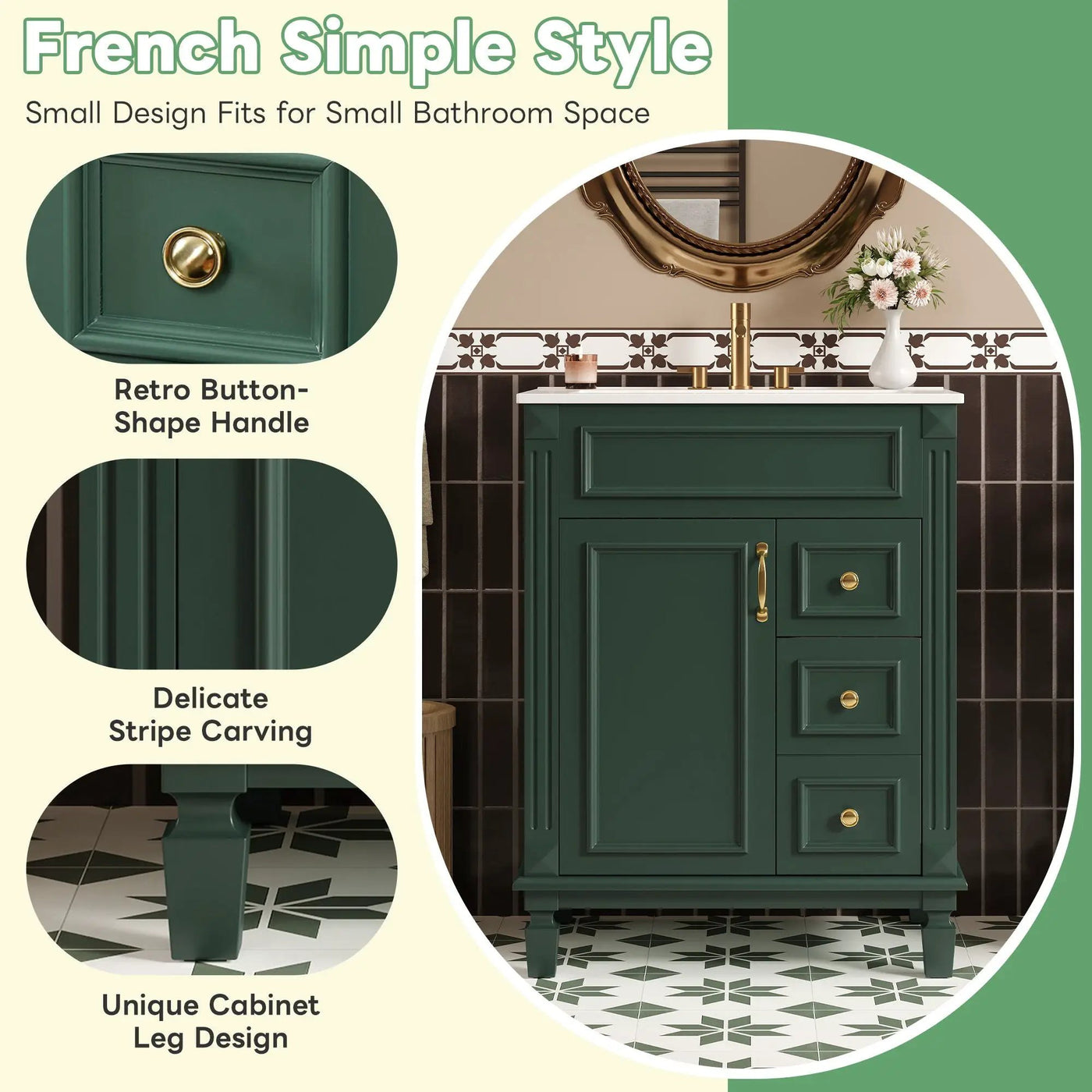 Bathroom Vanity With Sink, Compact Cabinet & 2 Drawers And Adjustable Shelf by Unique Piece Furniture