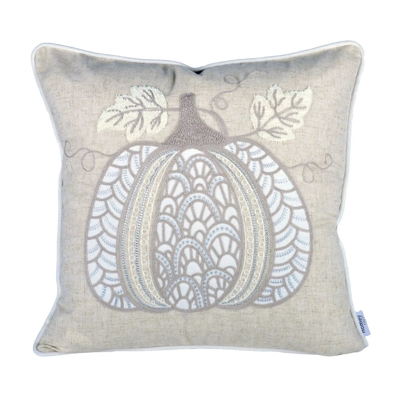 Lace Embroidered Pumpkin Throw Pillow - Natural by HouseOfZazla