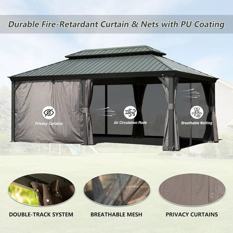 12' x 18' Hardtop Metal Gazebo with Double Roof Canopy by HouseOfZazla