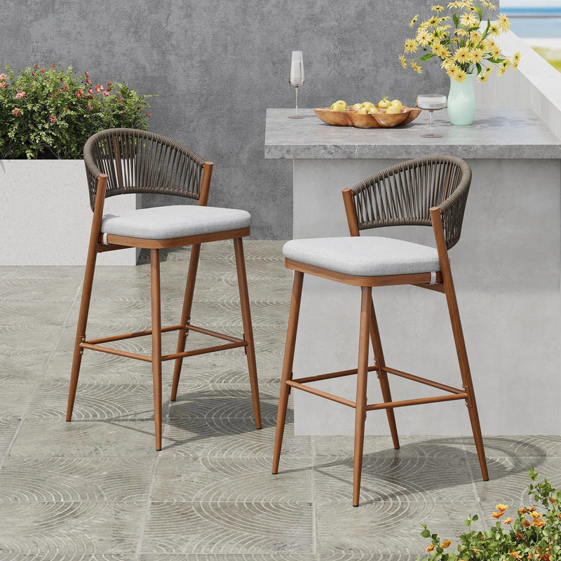 Outdoor Bar Height Metal Frame Counter Stools with Scallop-Shaped Backrest & Water-Resistant Cushions by HouseOfZazla