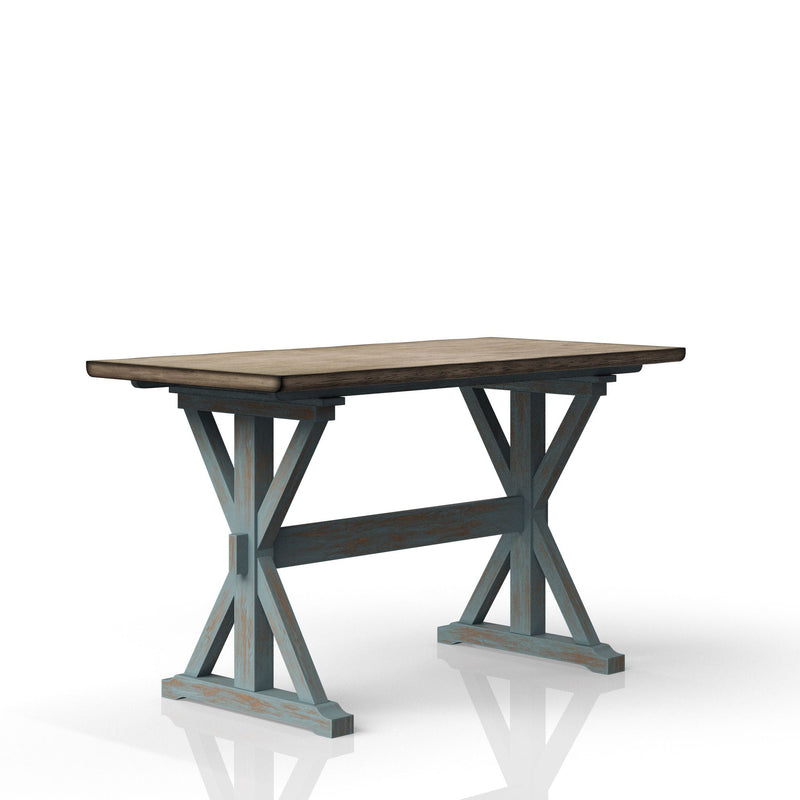 Aqua Blue X-Base Counter Height Dining Table with Solid Wood Construction, photo 5 of 5
