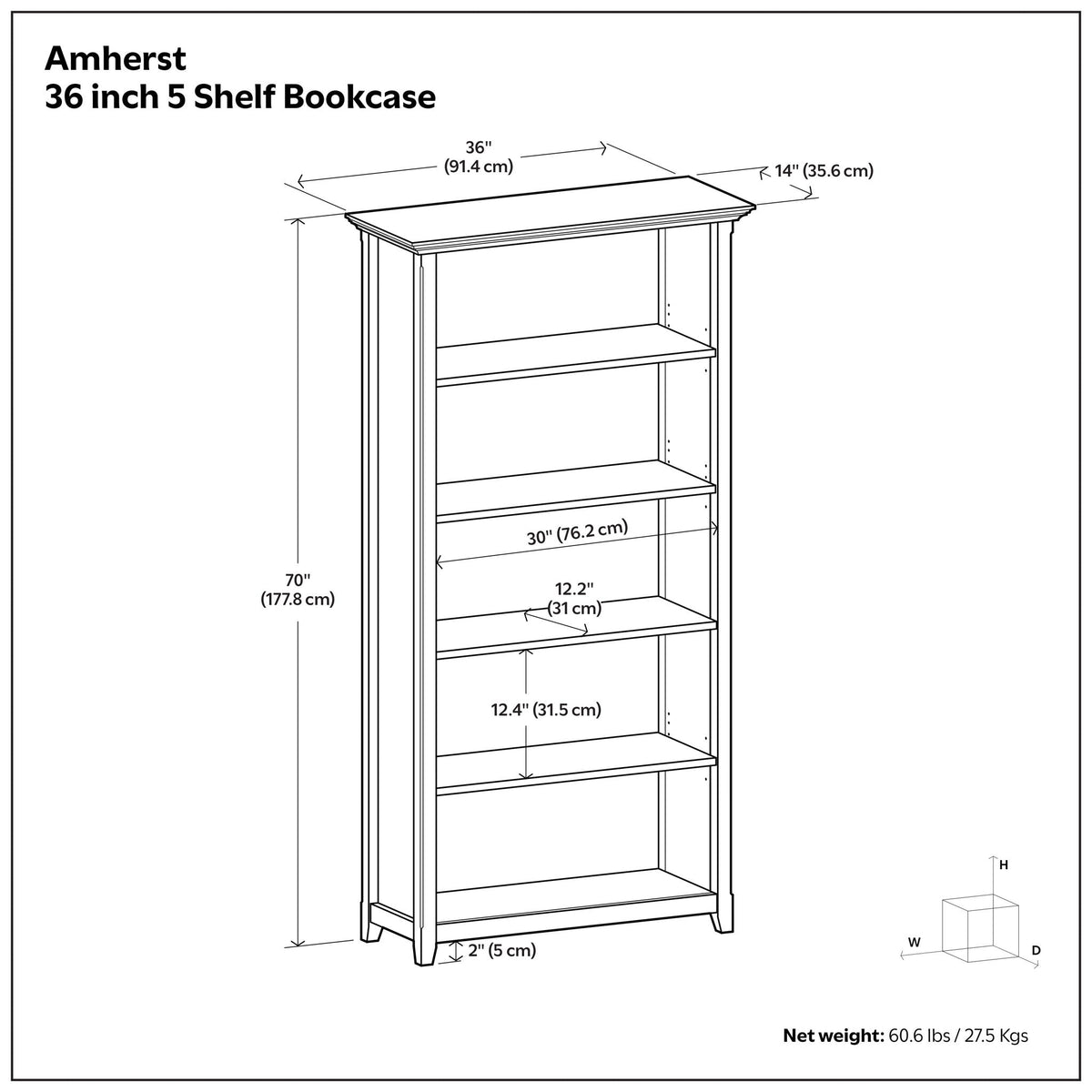 Amherst - 5 Shelf Bookcase, Handcrafted, photo 36 of 40