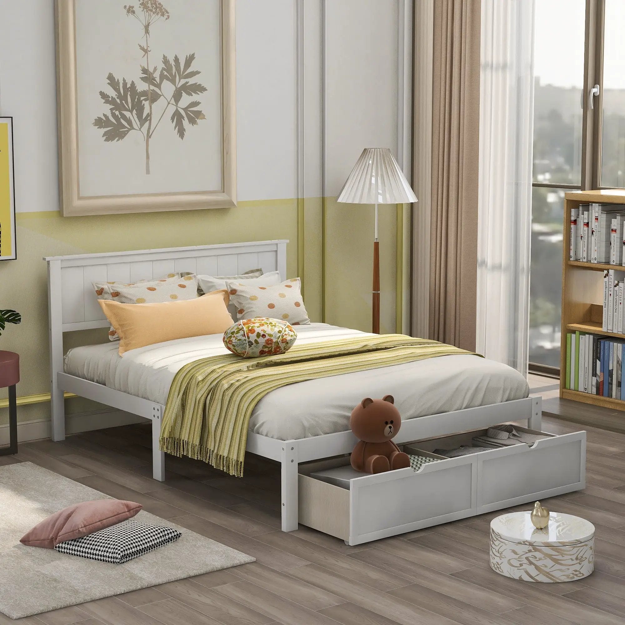 Full Size Platform Bed With Under Bed Drawers - White by Unique Piece Furniture