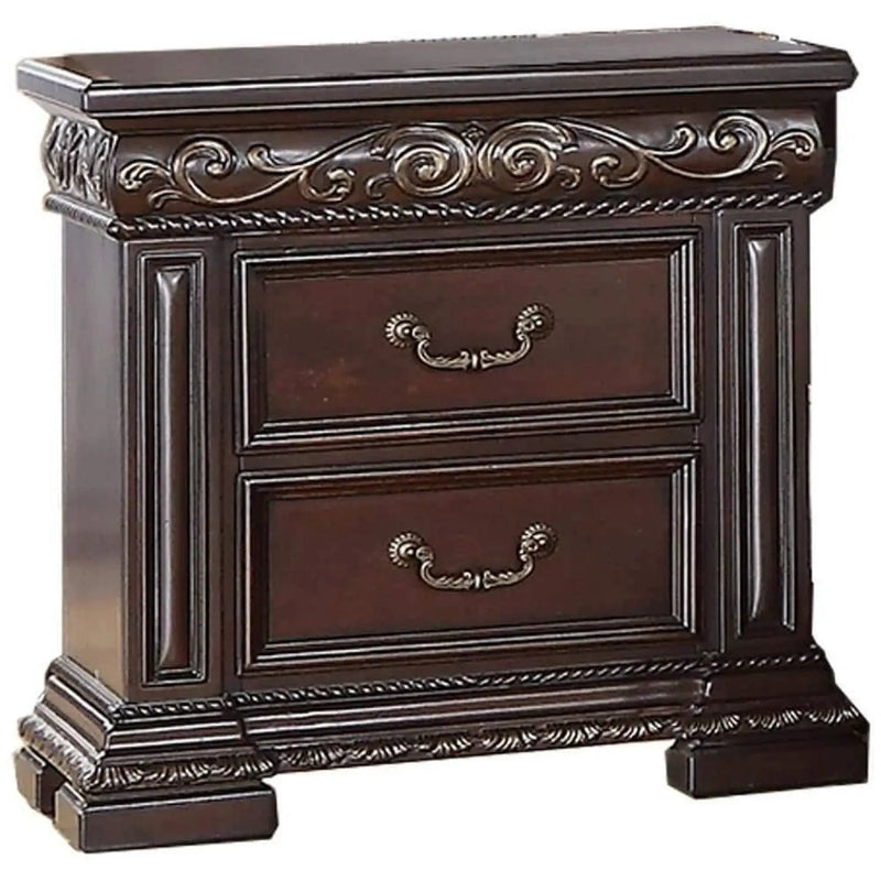 2 Drawer Nightstand, Carvings Bedside Table, Bedroom Furniture - Cherry by HouseOfZazla