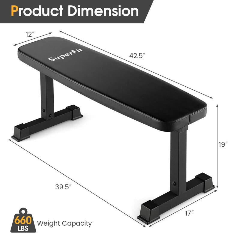 Flat Weight Bench 660 LBS Heavy Duty Strength Training Bench-Black by DirectDeals