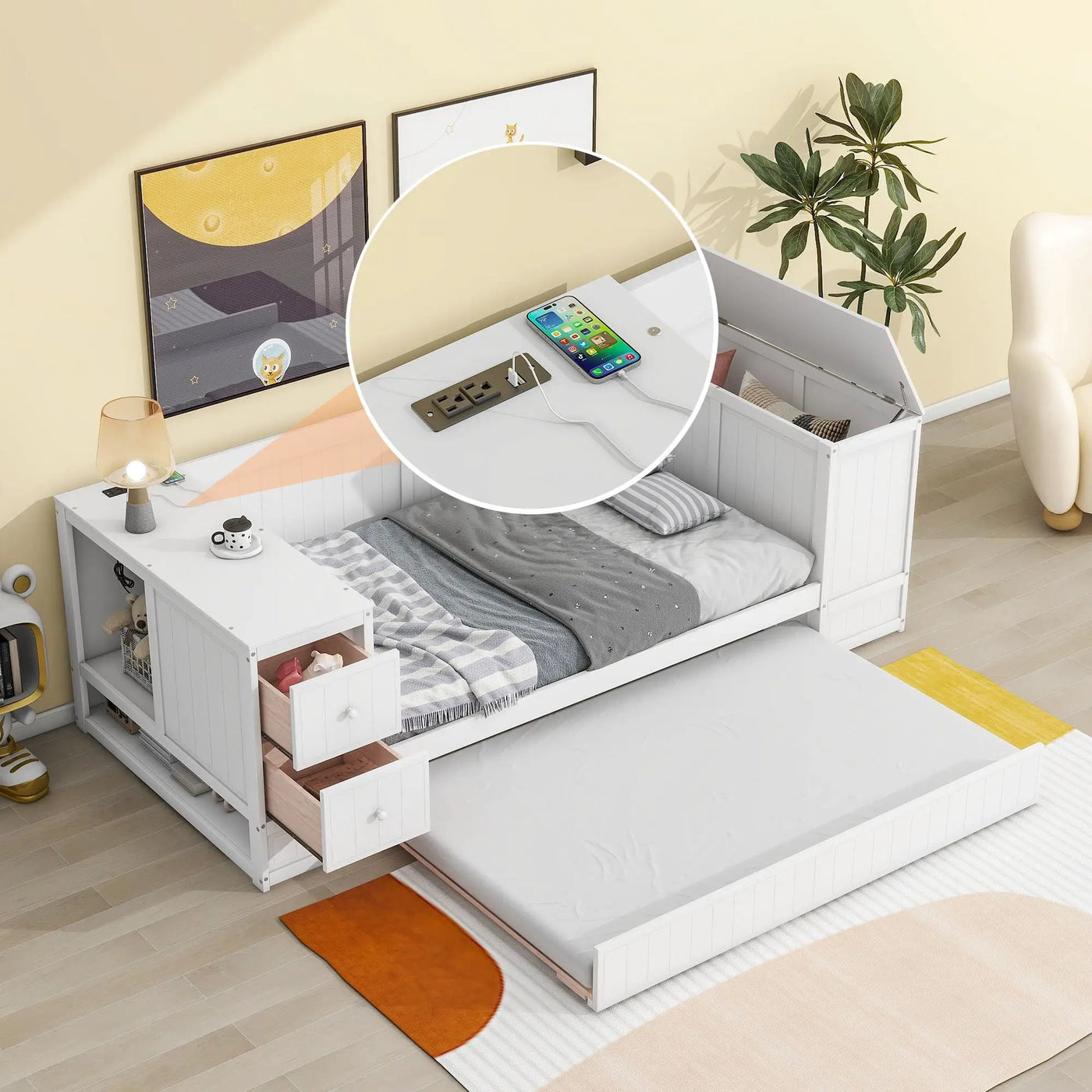 Daybed With Storage Arms, Trundle And Charging Station by HouseOfZazla
