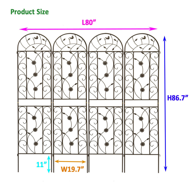 4 Pack Metal Garden Trellis 86.7" x 19.7" Rustproof for Climbing Plants by HouseOfZazla