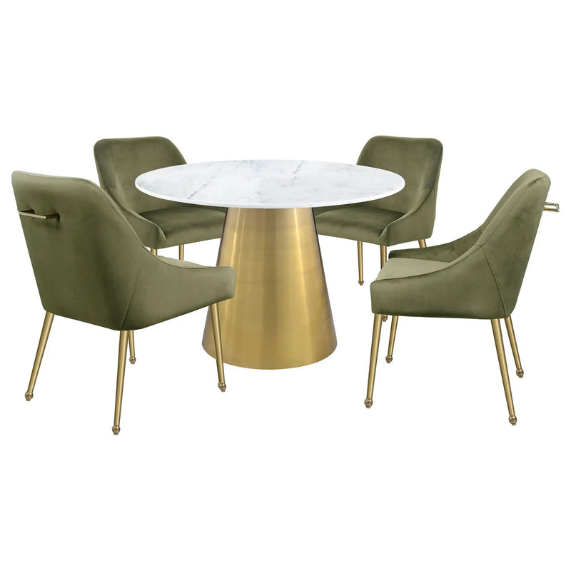 Ambrose Round 50-inch Marble Top Dining Table Brushed Gold by Unique Piece Furniture