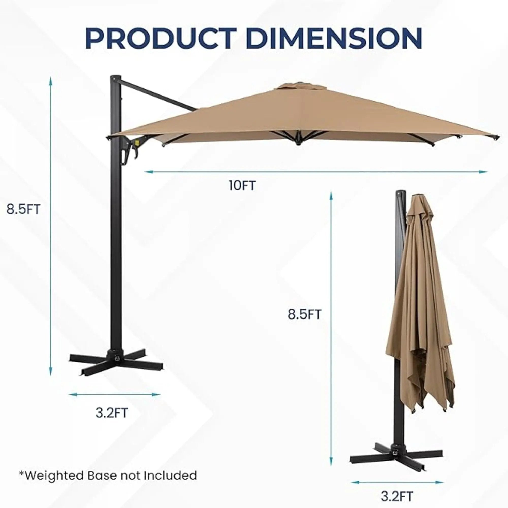 Round Cantilever Patio Umbrella With 360 Rotation & Infinite Tilt Adjustment by HouseOfZazla