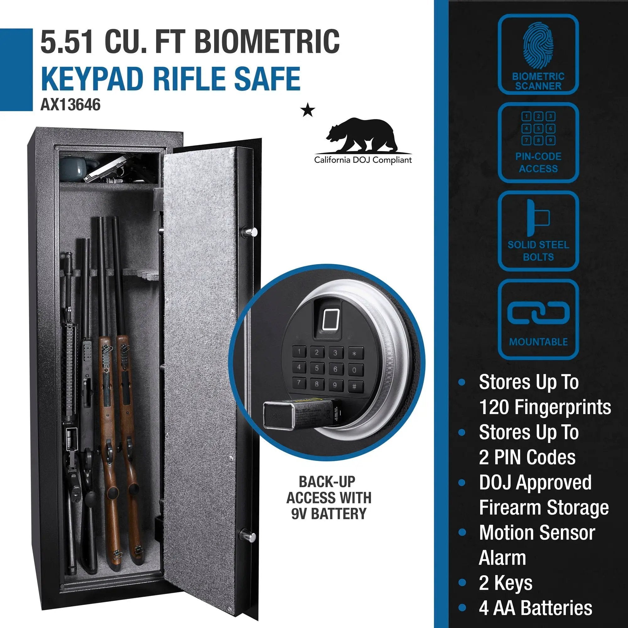 5.51 Cubic Ft Biometric Keypad Riflesafe - Black by HouseOfZazla