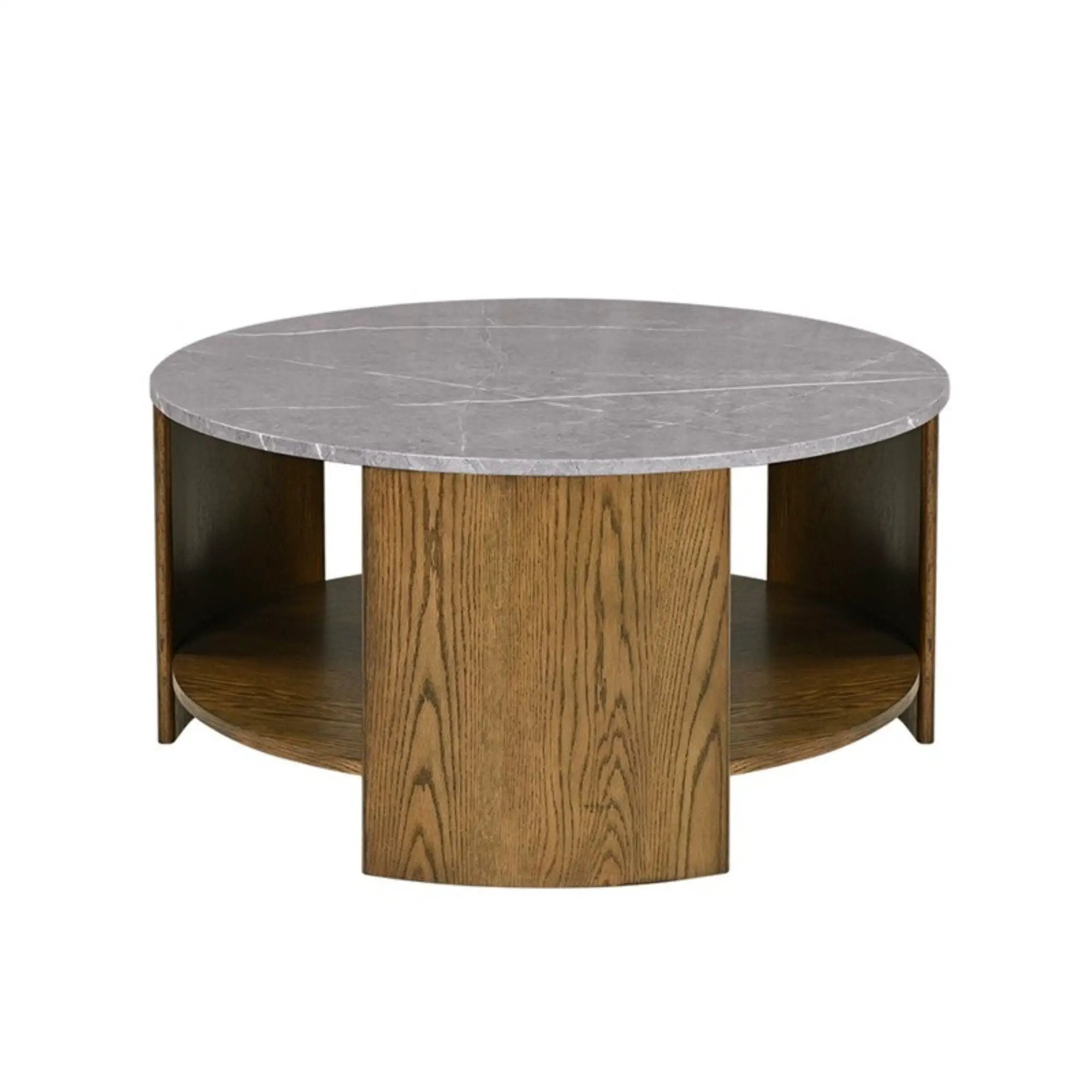 Keegan - Round Coffee Table With Shelf - Oak by HouseOfZazla