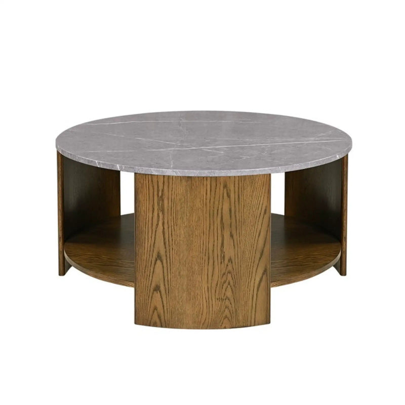 Keegan - Round Coffee Table With Shelf - Oak by HouseOfZazla