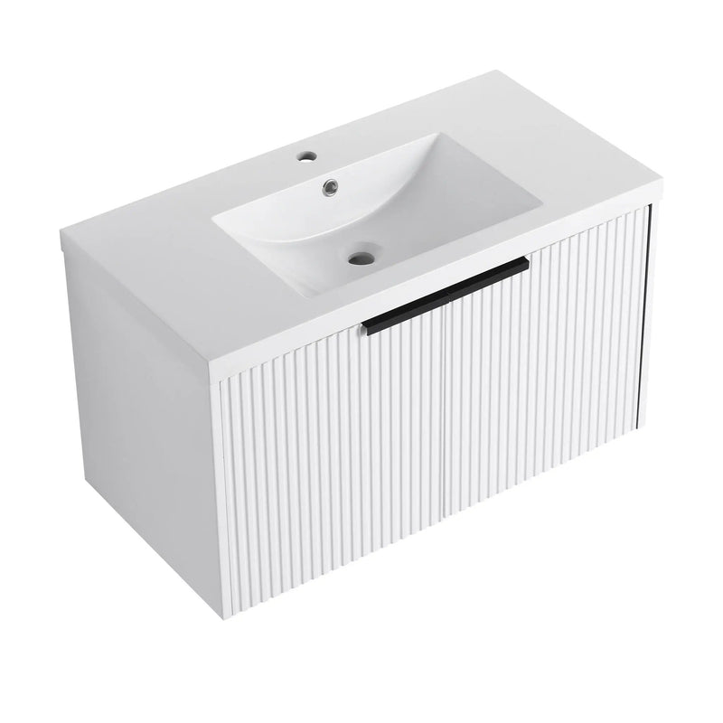 Contemporary Wall Mounted Bathroom Vanity With Resin Double Sink by HouseOfZazla