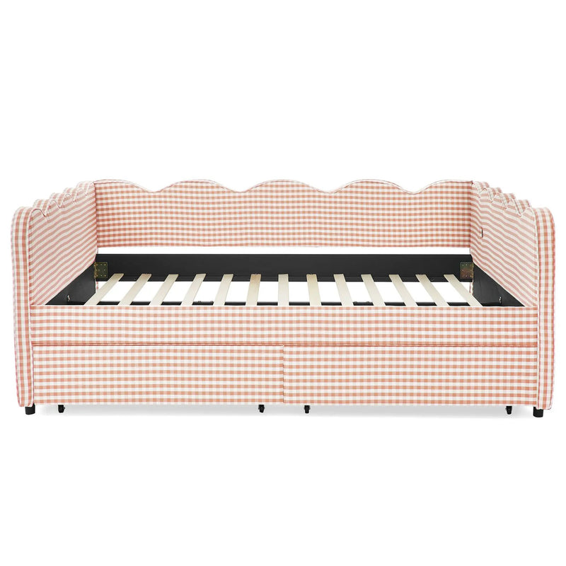 Queen Size Cozy Gingham Daybed with Two Storage Drawers and USB Port by HouseOfZazla