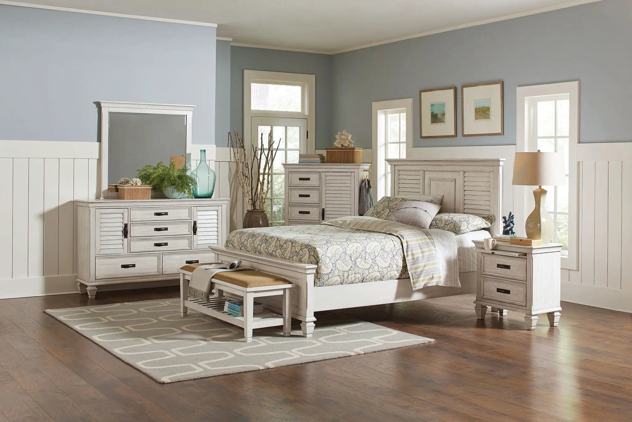 Franco 5-drawer Door Chest Distressed White by Unique Piece Furniture