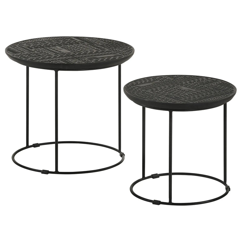 Loannis 2-piece Round Mango Wood Nesting Table Matte Black by Unique Piece Furniture