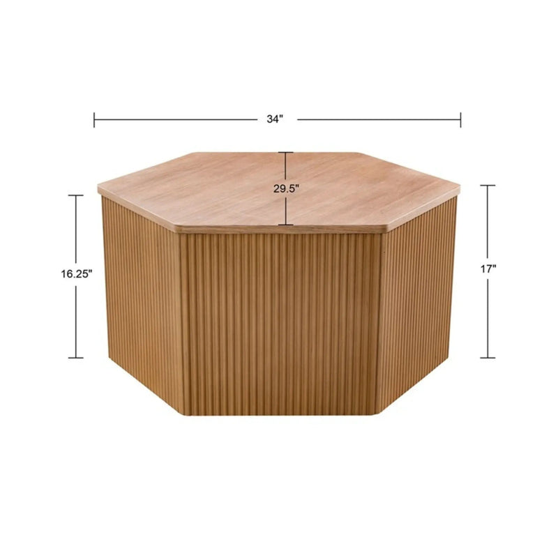Hexagon Coffee Table With Fluted Design - Natural by HouseOfZazla