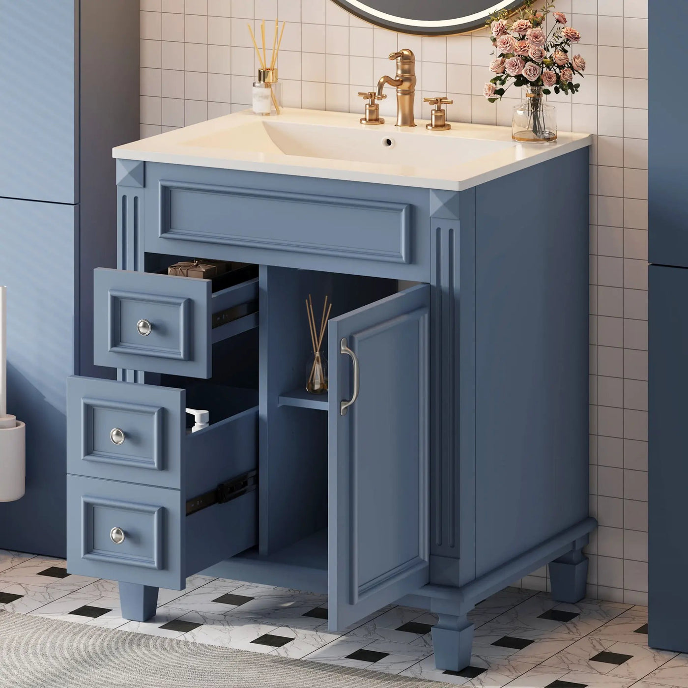 Bathroom Vanity With Sink, Compact Cabinet & 2 Drawers And Adjustable Shelf by Unique Piece Furniture