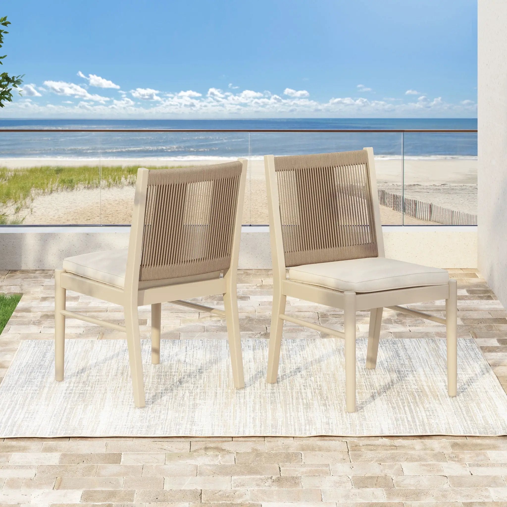 Cordoba - Dining Chair (Set of 2) With Acacia Wood Frame And Water Repellent Fabric - Beige / Yellow by HouseOfZazla