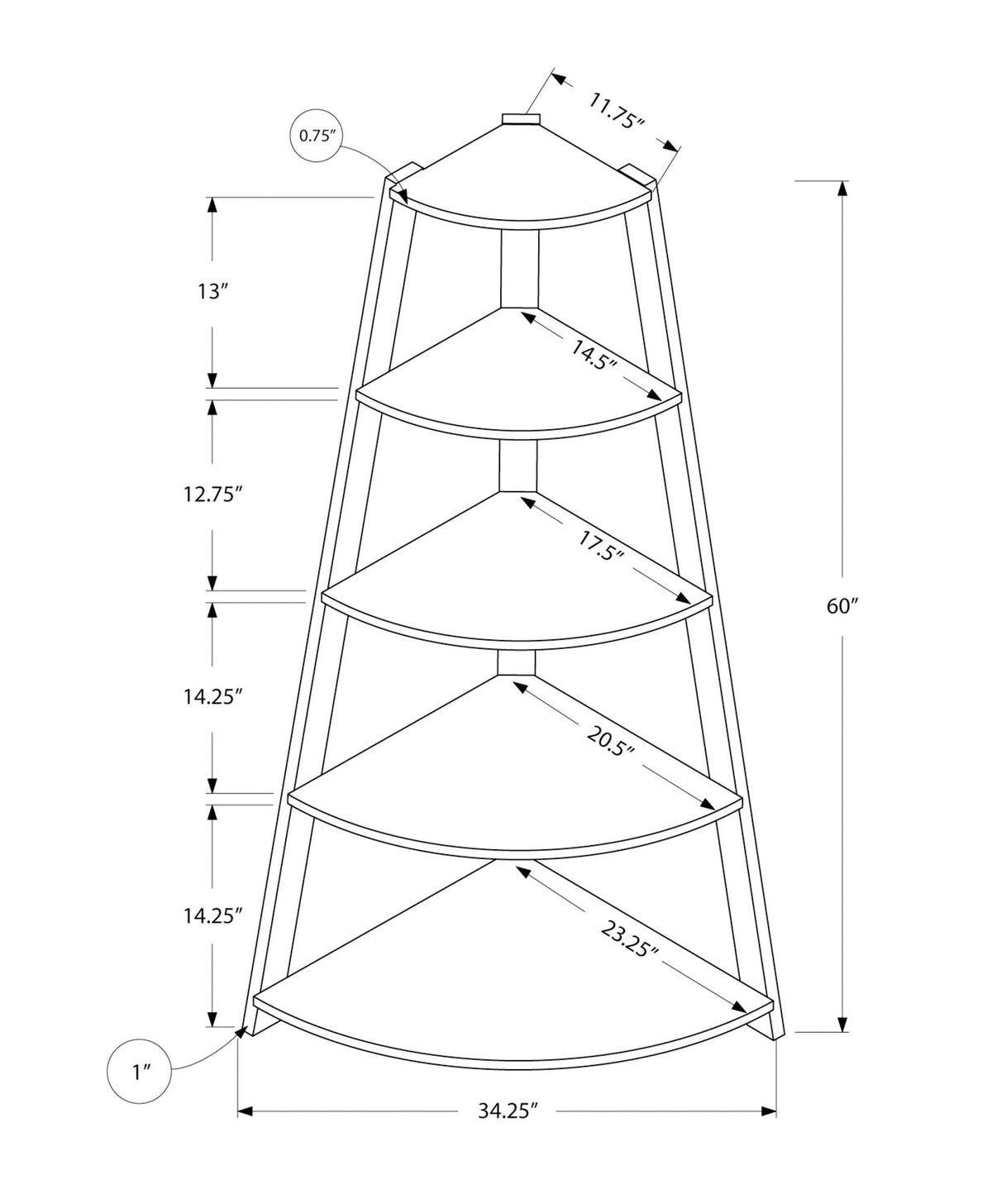 4-Tier Corner Bookshelf with 4 Fixed Shelves - White or Light Brown, photo 5 of 8