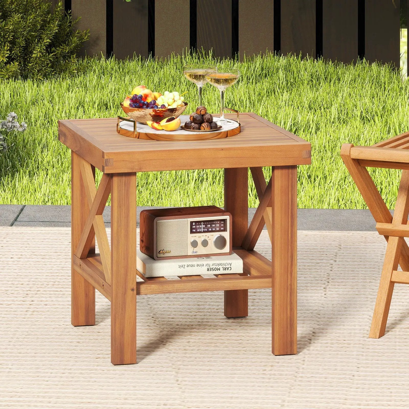Outdoor Side Table with Storage Shelf for Small Space by DirectDeals