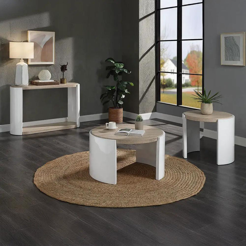 Zoma - Sofa Table - Oak & White High Gloss by Unique Piece Furniture