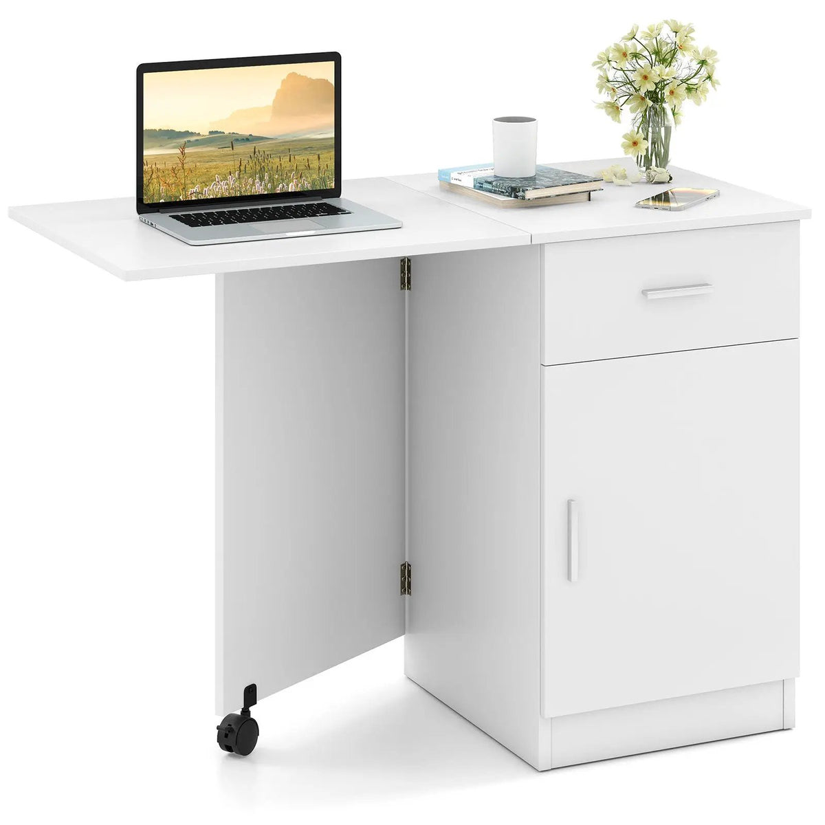 Folding Computer Desk with Drawer Mobile Home Office Desk with Cabinet by DirectDeals