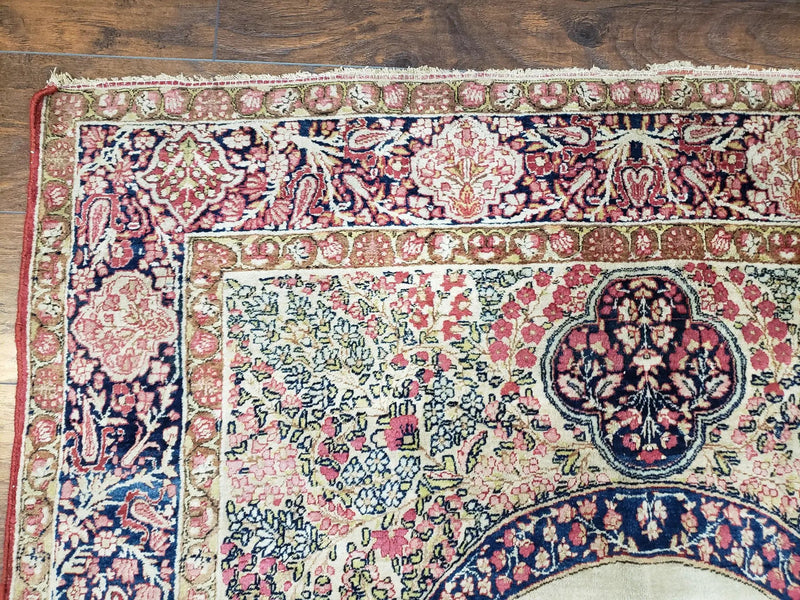 Antique Persian Kerman Lavar Rug 4.4 x 7.5, Highly Collectible Rare, 1880s Rug, Millefleurs, Cows, Wool Hand Knotted, Pictorial by Jewel Rugs