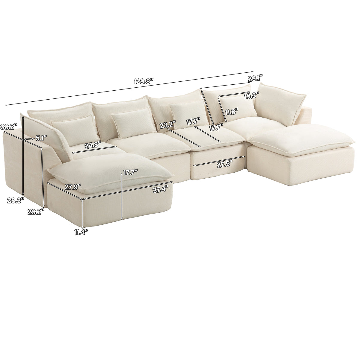 Cloud Couch Oversized Modular Sectional Sofa with Flexible Configuration - Antique White or Grey, photo 4 of 10