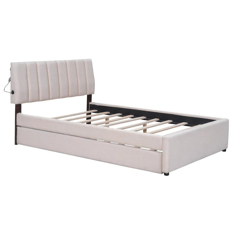 Teddy Fleece Full Size Upholstered Platform Bed with Twin Trundle by HouseOfZazla