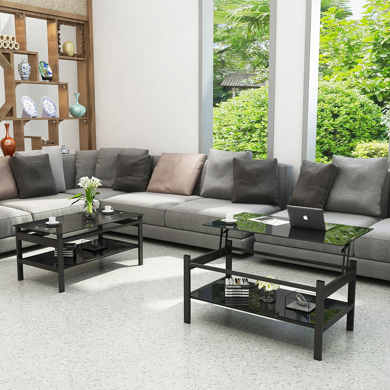 Glass Lift Top Coffee Table with Storage Shelf - Black, photo 7 of 15