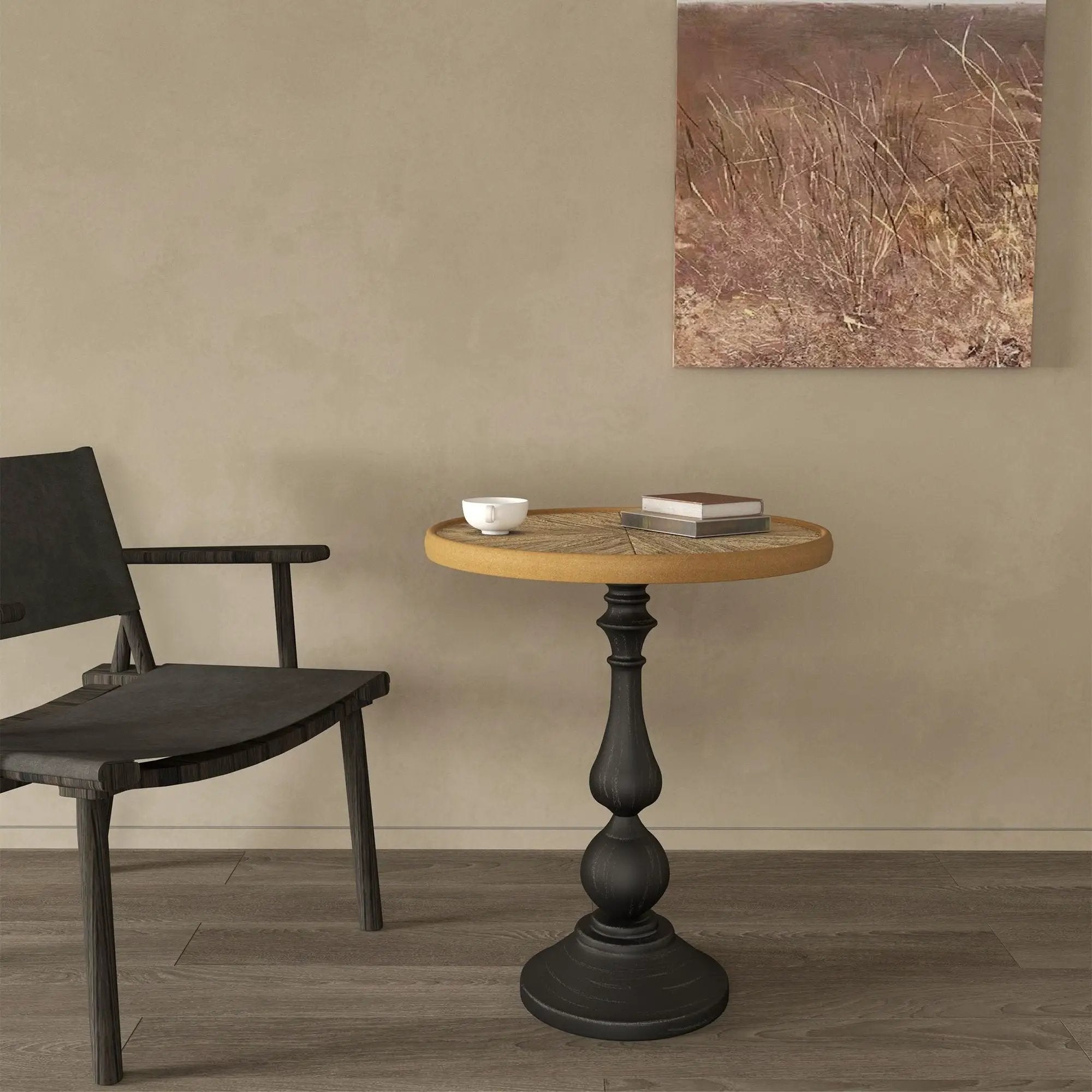 Round End Table With Pedestal Base - Natural Wood by Unique Piece Furniture