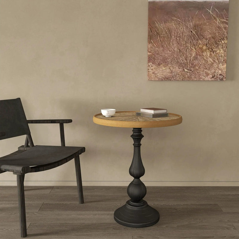 Round End Table With Pedestal Base - Natural Wood by Unique Piece Furniture