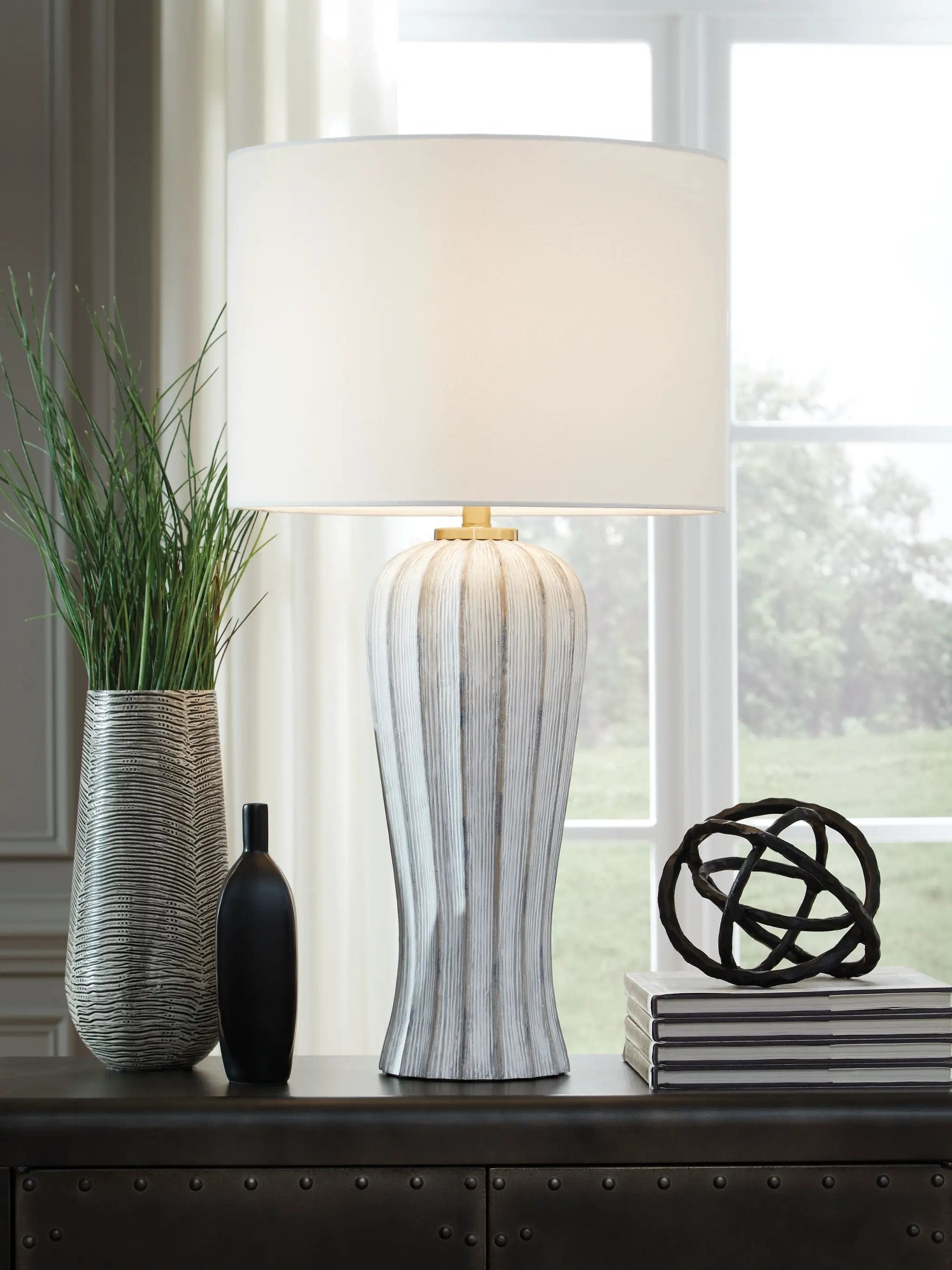 Lanwell - Poly Table Lamp - Antique Gray by Unique Piece Furniture