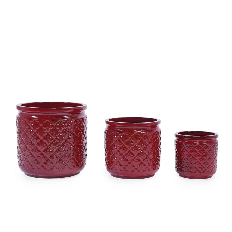 3 Pieces Ceramic Flowerpot Set, Bean Paste Red by HouseOfZazla