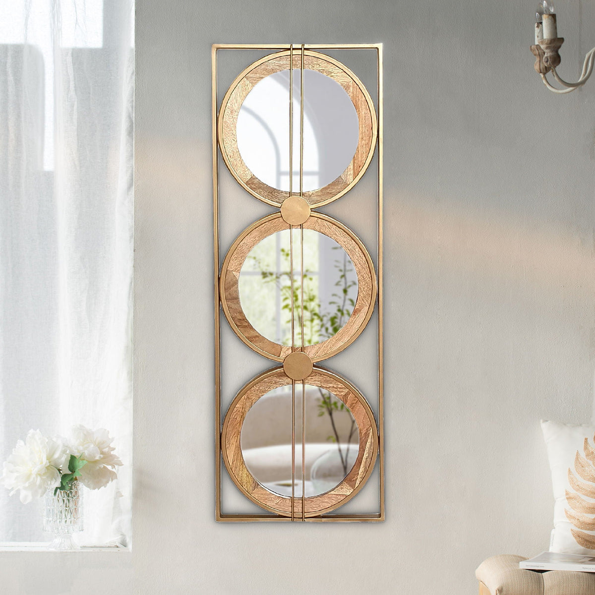 Rectangular 3-Piece Wall Mirror Set with Iron & Mango Wood Frame - Brown, photo 7 of 9