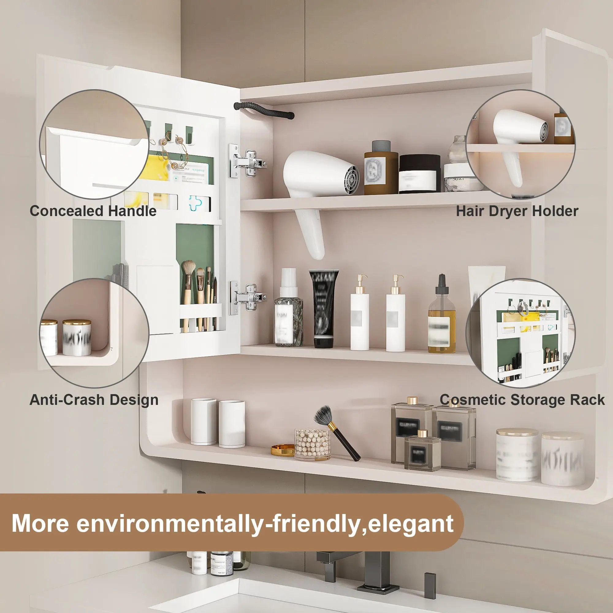 Aluminium Medicine Cabinet Mirror, With 3 Colors LED Light And Defogging Function - Khaki by HouseOfZazla