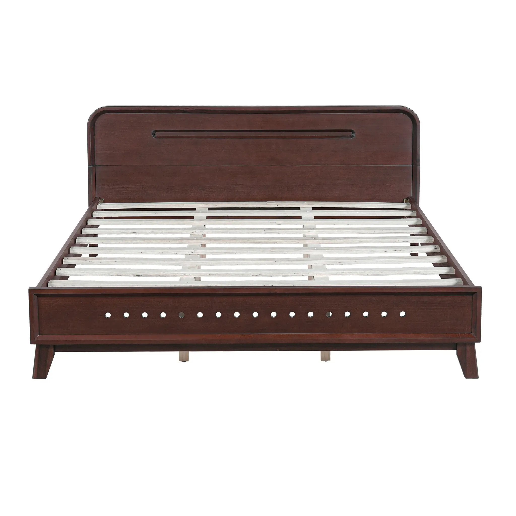Pine Solid Wood Queen Size Bed, Dark Walnut by HouseOfZazla