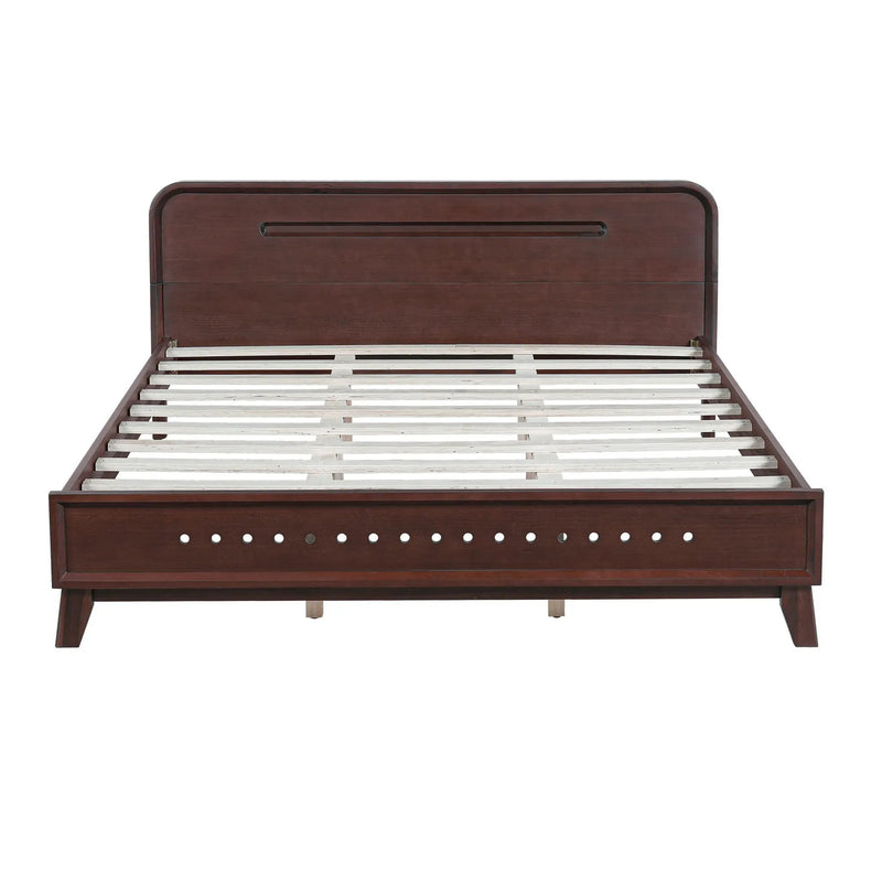 Pine Solid Wood Queen Size Bed, Dark Walnut by HouseOfZazla