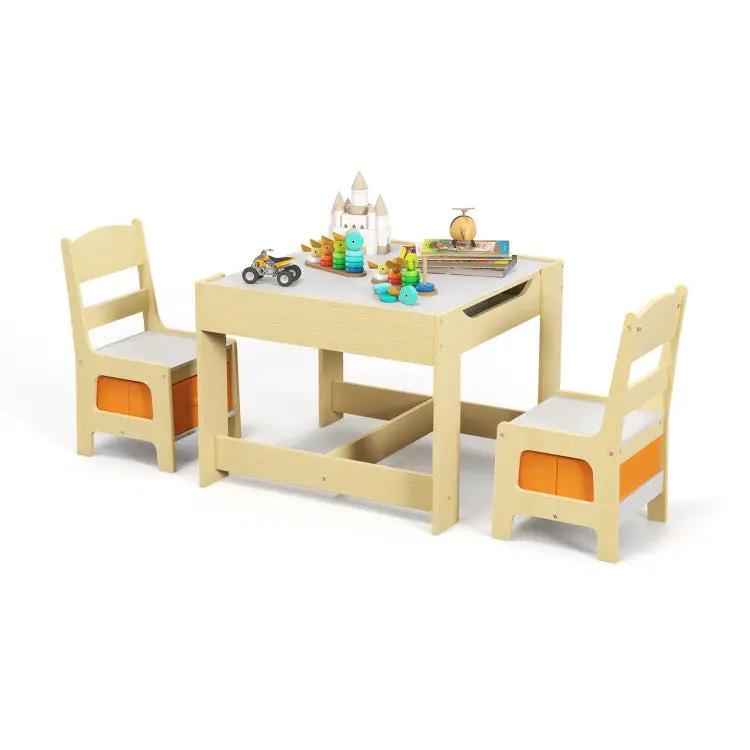 3-IN-1 Kids Furniture: Kids Table Chairs Set + Bookshelf + White Play Kitchen Sets by DirectDeals