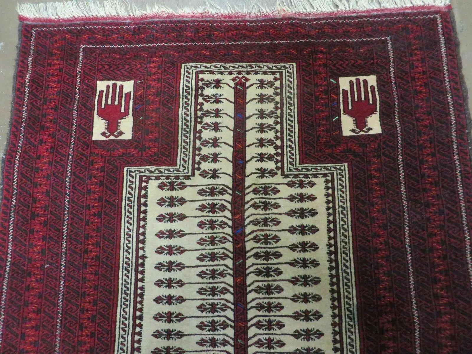 3' X 5' Antique Handmade Turkoman Balouchi Prayer Wool Rug Khamesh by Jewel Rugs