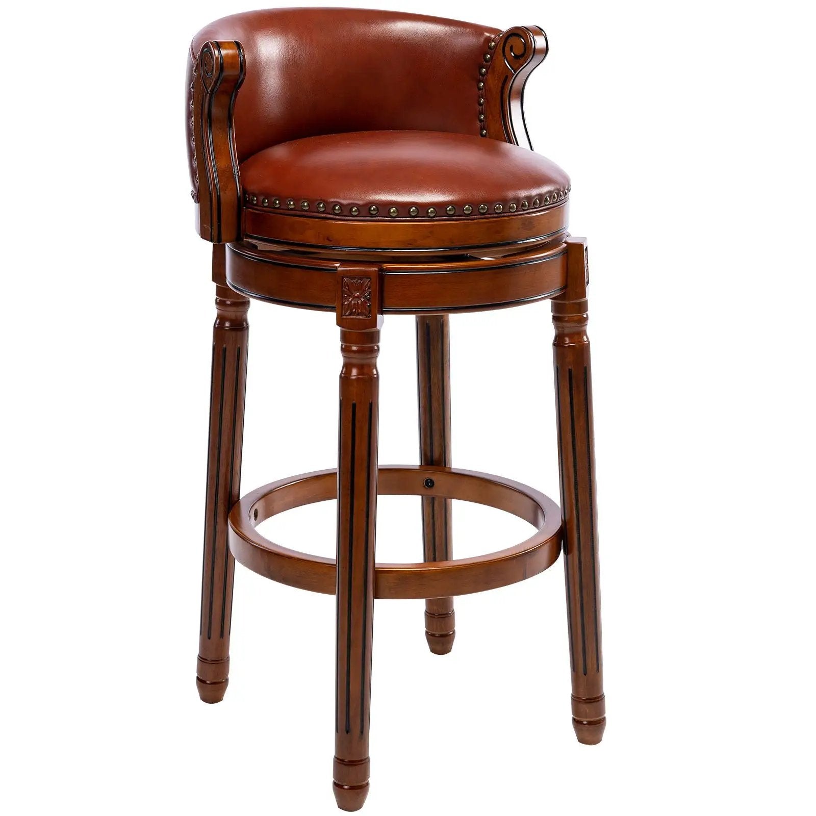 29.5'' Cow Top Wooden Bar Stool, 360 Degree Swivel Bar Height Chair With Backs For Home Kitchen Counter by Unique Piece Furniture