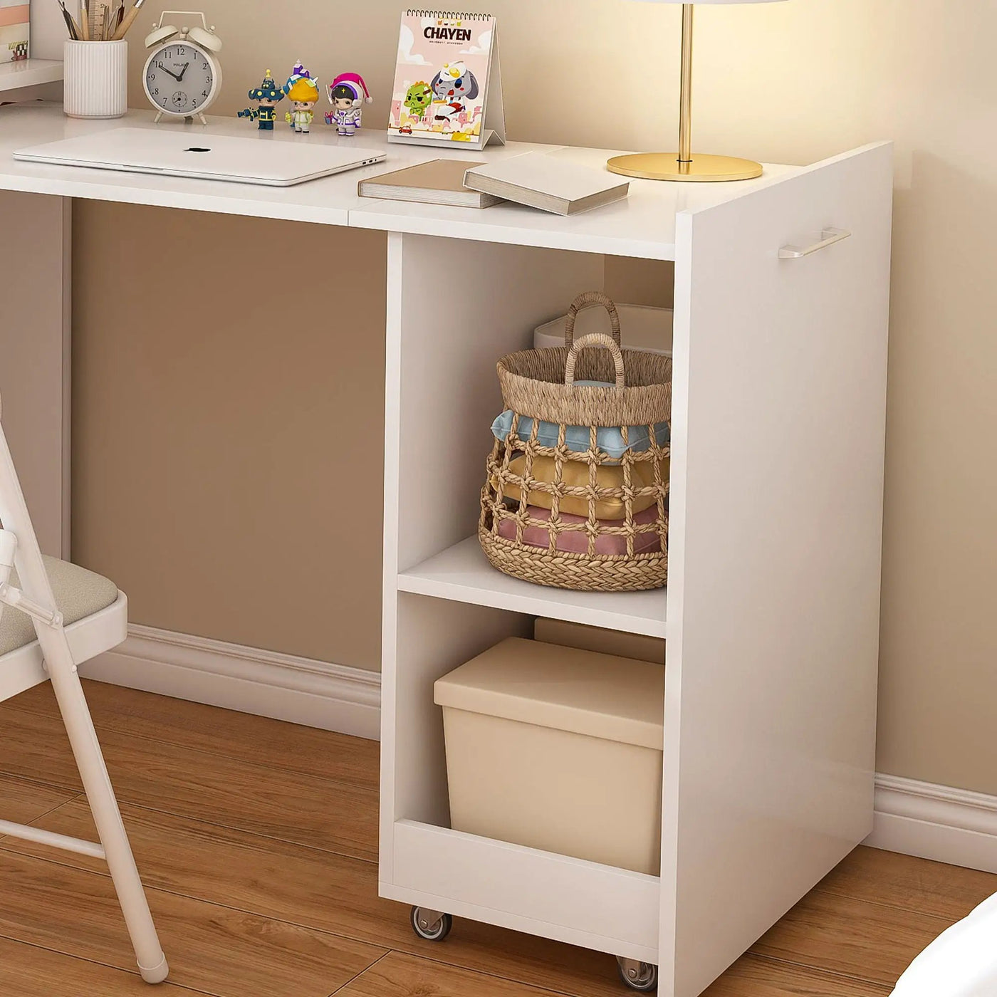 Stretchable Office Desk With Storage Shelves And Mobile Wheels by HouseOfZazla