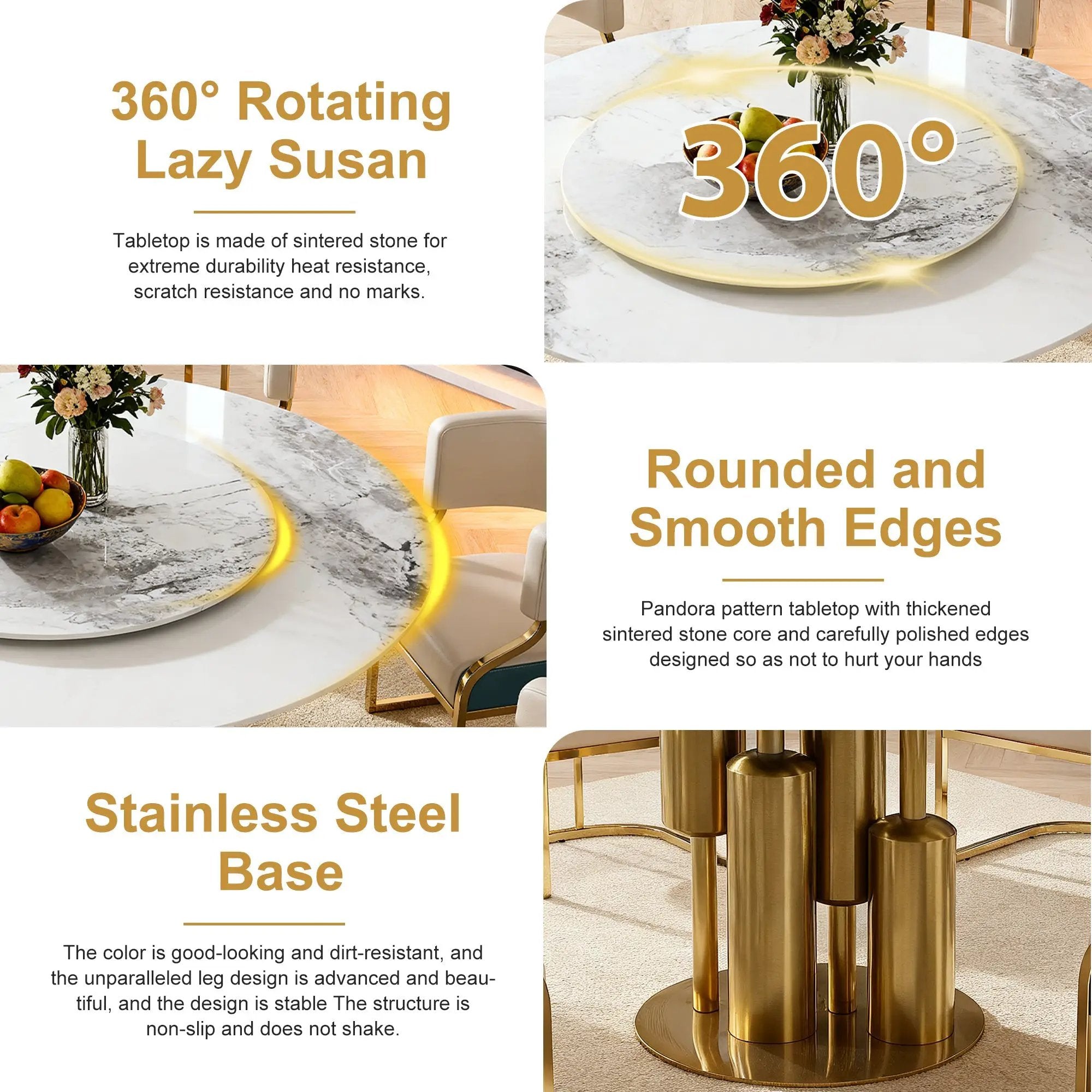 59" Round Sintered Stone Dining Table Set by HouseOfZazla