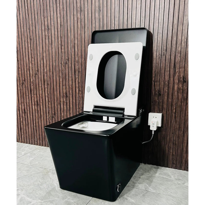 Black Square Smart Toilet with Built-In Tank and Remote Control by HouseOfZazla