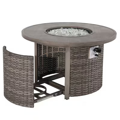 Tenaya Round Wicker Fire Pit Table – Wood-Grain 42" by Outdoor-USA®