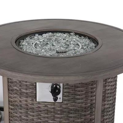Tenaya Round Wicker Fire Pit Table – Wood-Grain 42" by Outdoor-USA®