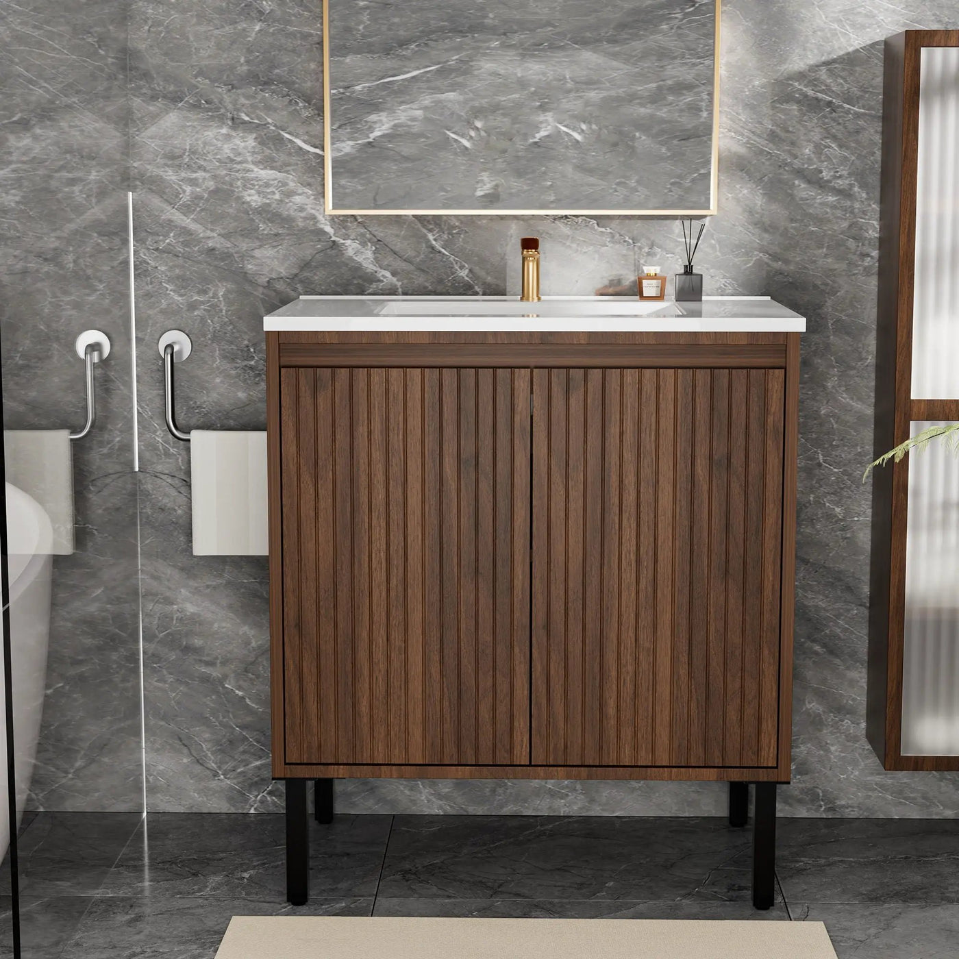 Bathroom Vanity With Ceramic Sink, Floor-Standing Design, Soft-Closing Drawers by Unique Piece Furniture
