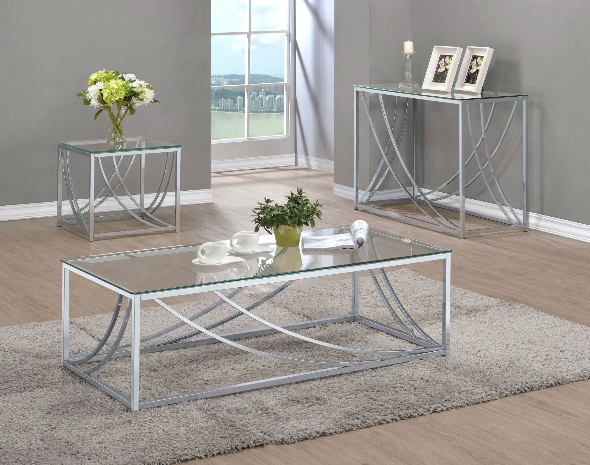 Lille Square Glass Top Side End Table Chrome by Unique Piece Furniture